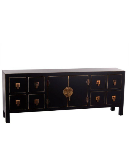 Meuble Tv style chinois 2 portes 8 tiroirs Bois Noir Oriente - 1