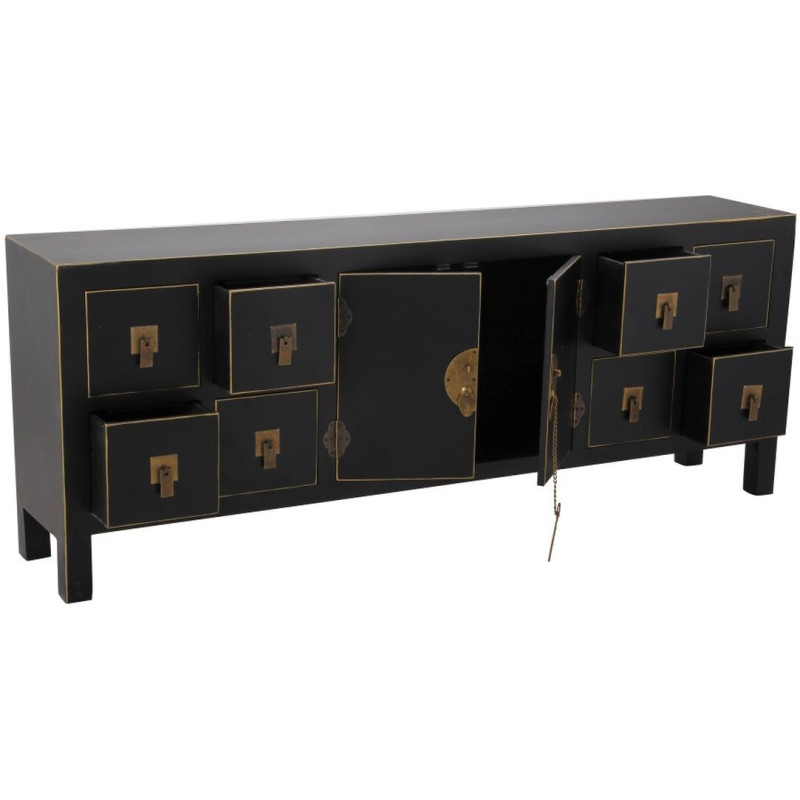 Meuble Tv style chinois 2 portes 8 tiroirs Bois Noir Oriente - 2