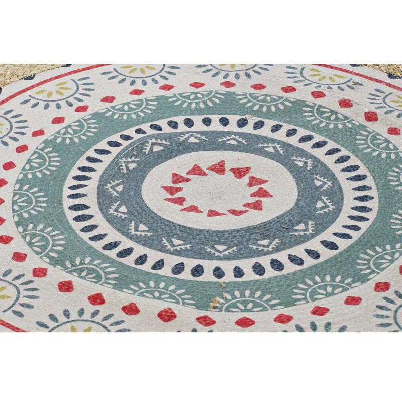 Tapis Bohème chic Rond 150x150 en Jute Naturel Coton Multicolore Pavan - 3