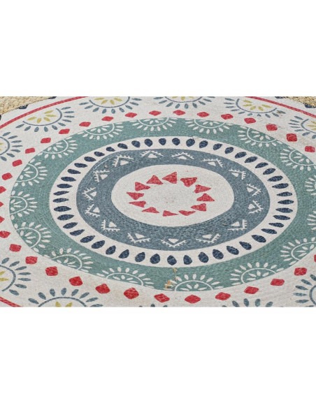 Tapis Bohème chic Rond 150x150 en Jute Naturel Coton Multicolore Pavan - 3