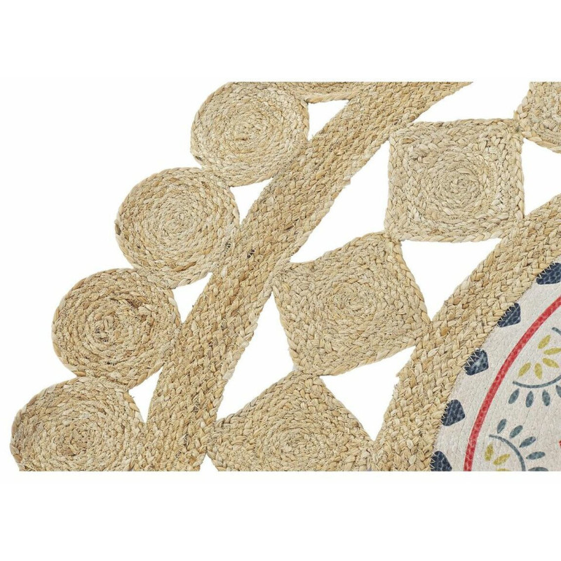 Tapis Bohème chic Rond 150x150 en Jute Naturel Coton Multicolore Pavan - 4