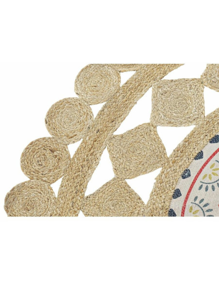 Tapis Bohème chic Rond 150x150 en Jute Naturel Coton Multicolore Pavan - 4