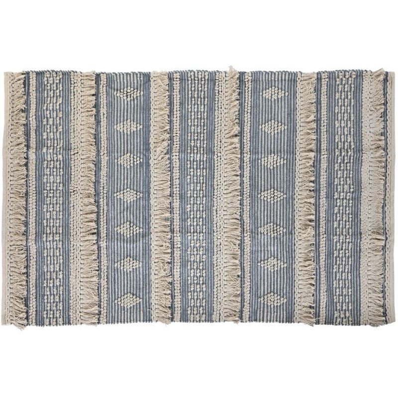 Tapis Bohème chic Rectangulaire 120x180 en Coton Bleu Beige Maren - 1