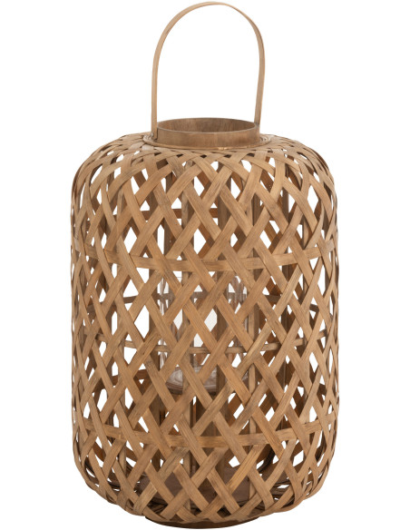 Lanterne photophore bambou tressé naturel 69 cm - 1