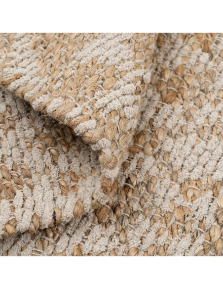 Tapis Bohème chic XL Rectangulaire 160x230 en Coton Blanc Jute Naturel Leevi - 3