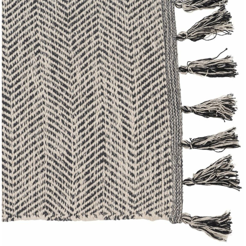 Tapis Bohème chic XL Rectangulaire 160x230 en Polyester Coton Gris Avec pompons Hakon - 5