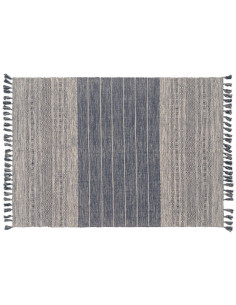 Tapis Bohème chic XL Rectangulaire 160x230 en Polyester Bleu Coton Blanc Avec pompons Halvor - 1