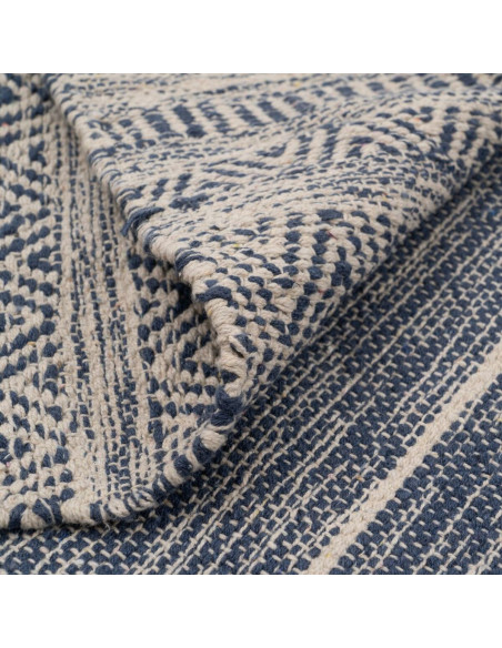 Tapis Bohème chic XL Rectangulaire 160x230 en Polyester Bleu Coton Blanc Avec pompons Halvor - 2