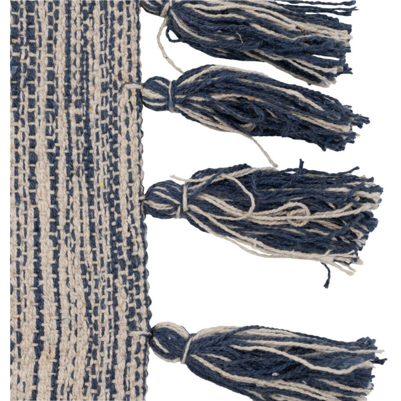 Tapis Bohème chic XL Rectangulaire 160x230 en Polyester Bleu Coton Blanc Avec pompons Halvor - 5