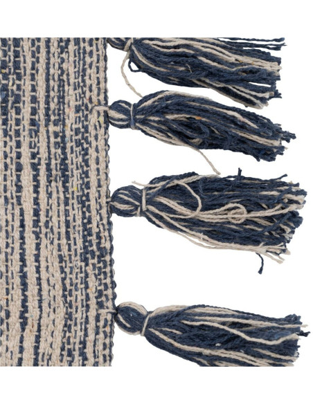 Tapis Bohème chic XL Rectangulaire 160x230 en Polyester Bleu Coton Blanc Avec pompons Halvor - 5