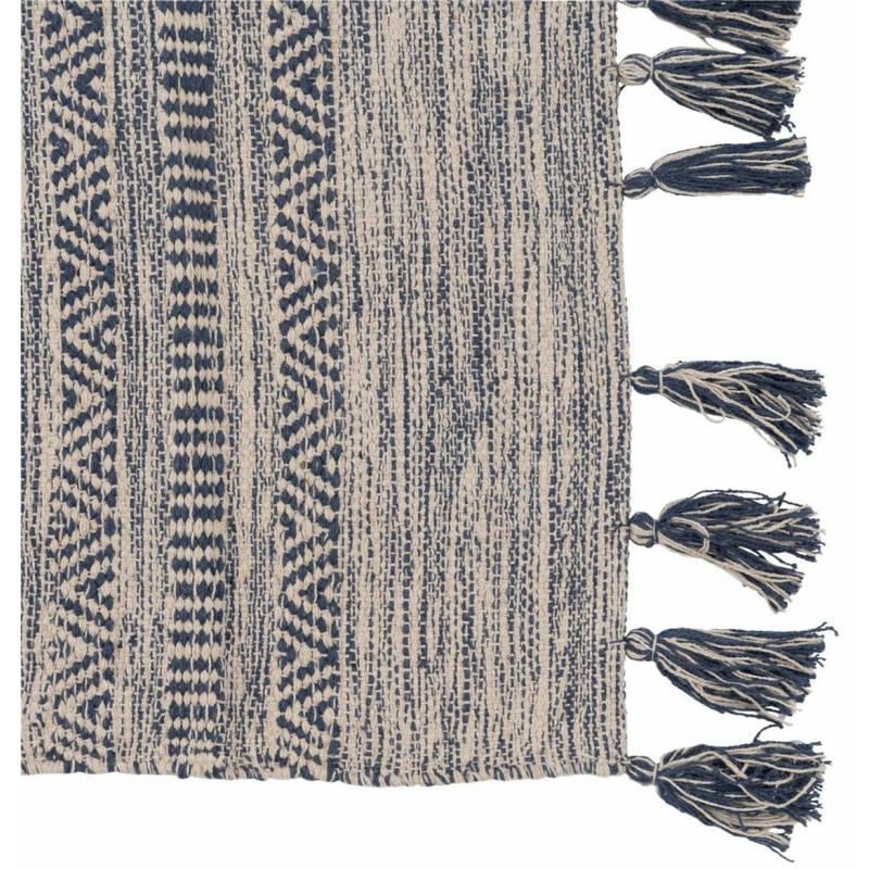 Tapis Bohème chic XL Rectangulaire 160x230 en Polyester Bleu Coton Blanc Avec pompons Halvor - 7