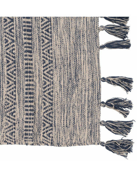 Tapis Bohème chic XL Rectangulaire 160x230 en Polyester Bleu Coton Blanc Avec pompons Halvor - 7