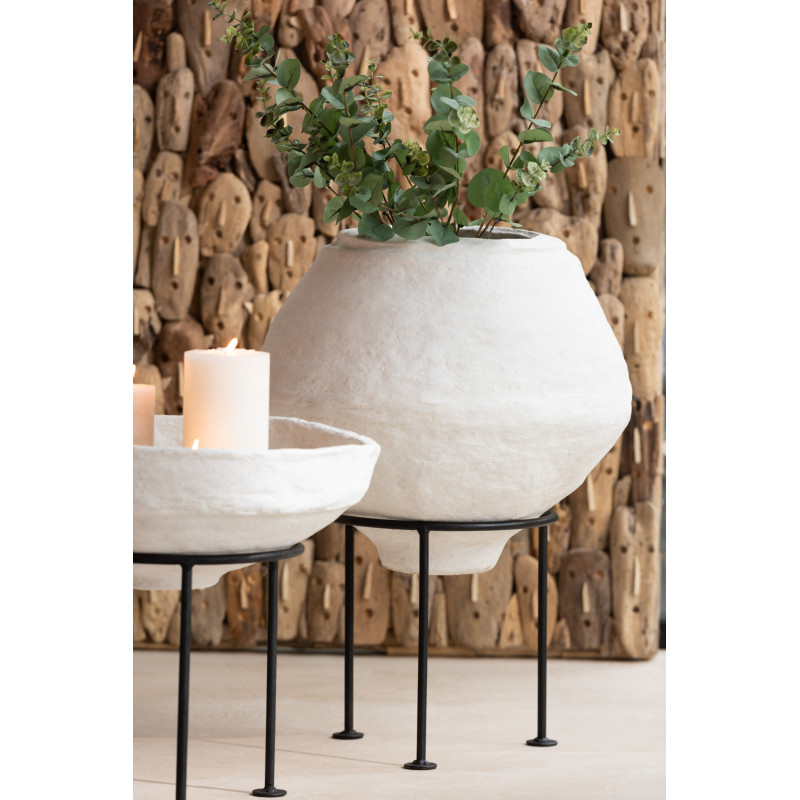 Cache-pot sur pied XL en Papier maché Blanc Métal Noir Chad Diamètre 44 cm - 2