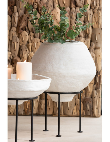 Cache-pot sur pied XL en Papier maché Blanc Métal Noir Chad Diamètre 44 cm - 2