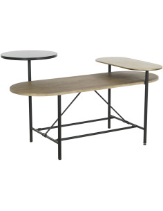 Table basse origininale 3 niveaux Ovale en Métal Noir Doré Bois Marron Trinita - 1