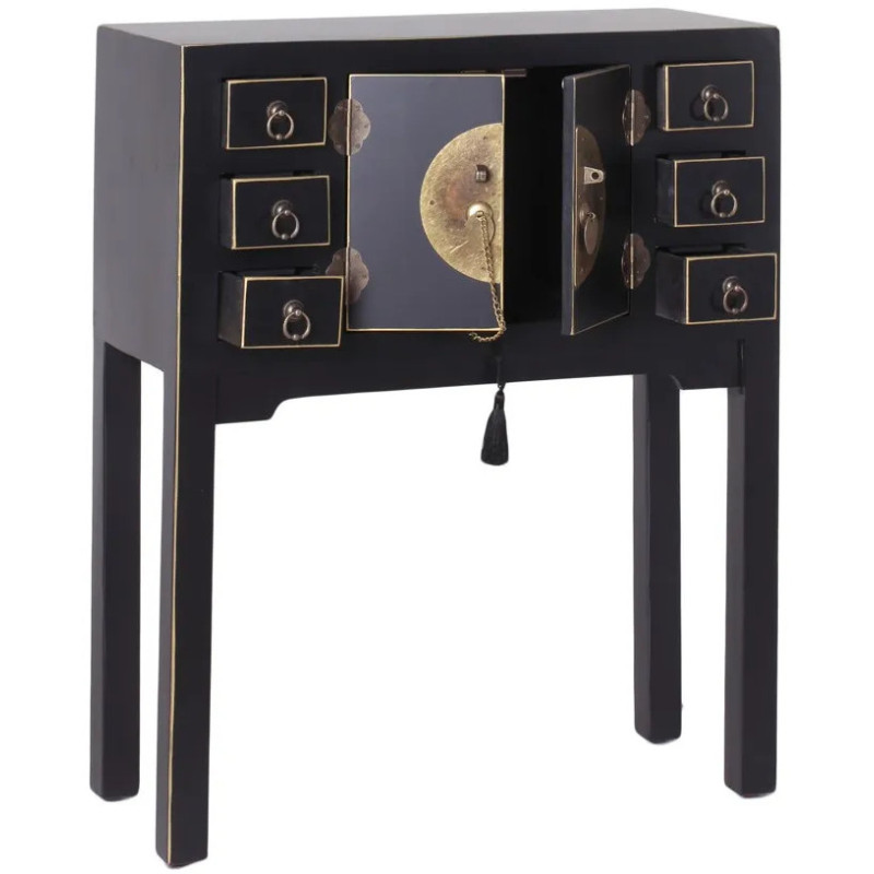 Console Rectangulaire 2 portes 6 tiroirs Bois Noir Oriente - 3