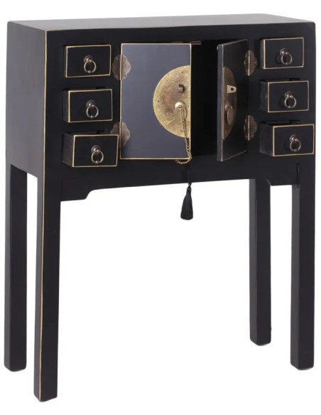 Console Rectangulaire 2 portes 6 tiroirs Bois Noir Oriente - 3