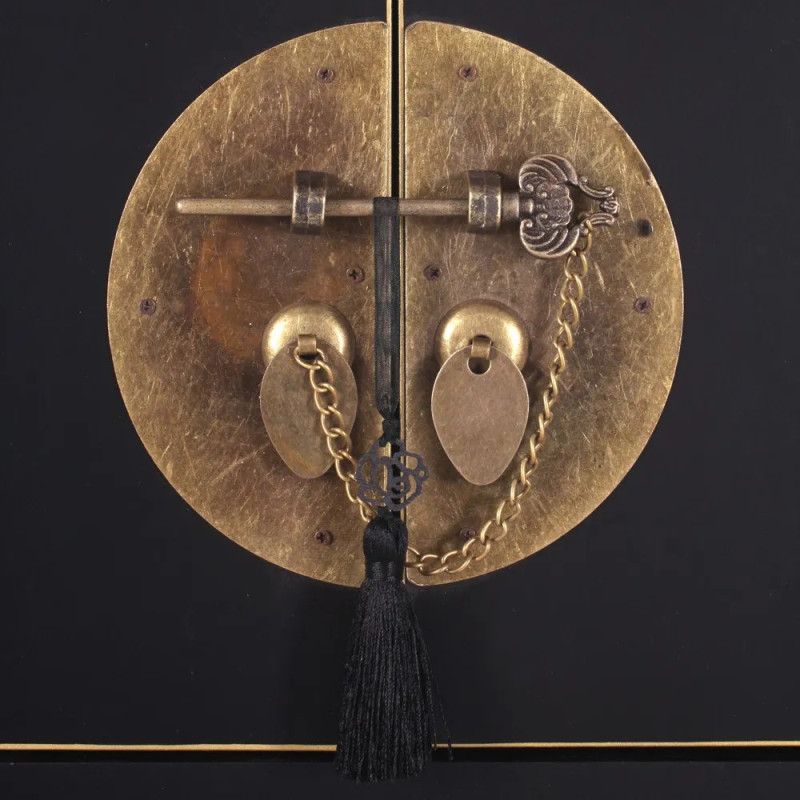 Console Rectangulaire 2 portes 6 tiroirs Bois Noir Oriente - 4