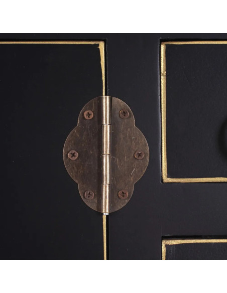 Console Rectangulaire 2 portes 6 tiroirs Bois Noir Oriente - 5