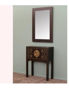 Console Rectangulaire 2 portes 6 tiroirs Bois Noir Oriente - 2