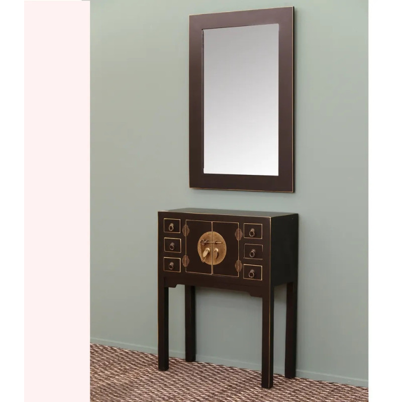 Console Rectangulaire 2 portes 6 tiroirs Bois Noir Oriente - 2