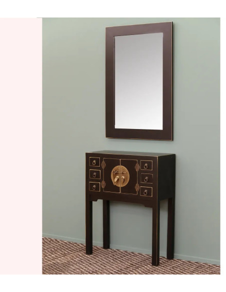 Console Rectangulaire 2 portes 6 tiroirs Bois Noir Oriente - 2