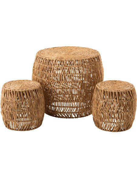 Ensemble table basse 2 tabourets jacinthe d'eau naturelle J-Line - 1
