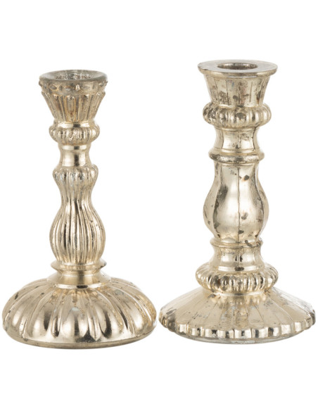 Bougeoir oriental sur pied en Verre Argenté Adonis (Lot de 2) - 1