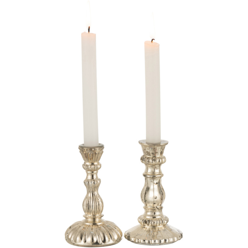 Bougeoir oriental sur pied en Verre Argenté Adonis (Lot de 2) - 2