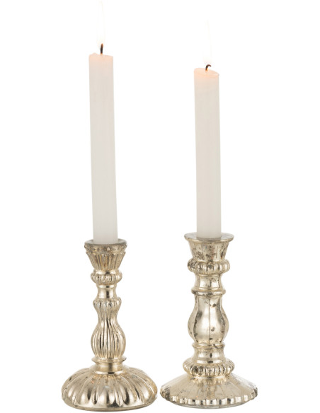 Bougeoir oriental sur pied en Verre Argenté Adonis (Lot de 2) - 2