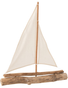 Voilier décoratif Crew Hauteur 60 cm en Bois flotté Naturel Coton Blanc - 1