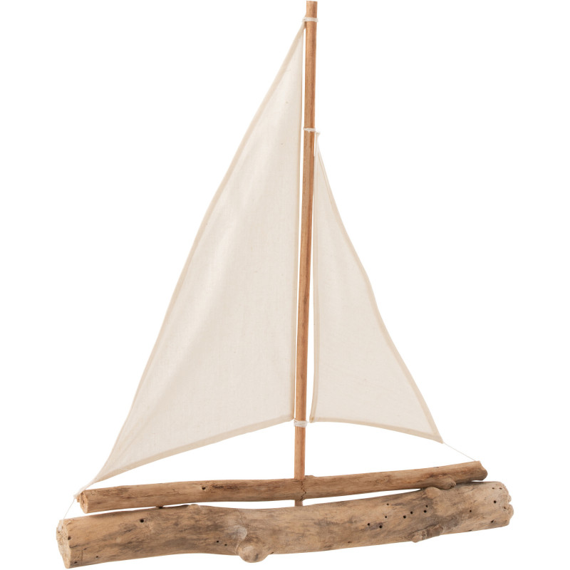 Voilier décoratif Crew Hauteur 60 cm en Bois flotté Naturel Coton Blanc - 1