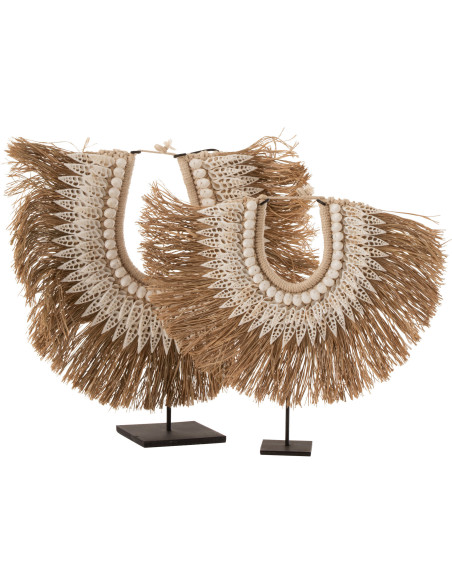 Décoration sur pied Collier de coquillages 35 cm Dora en Jonc de mer Naturel Coton Blanc Métal - 3