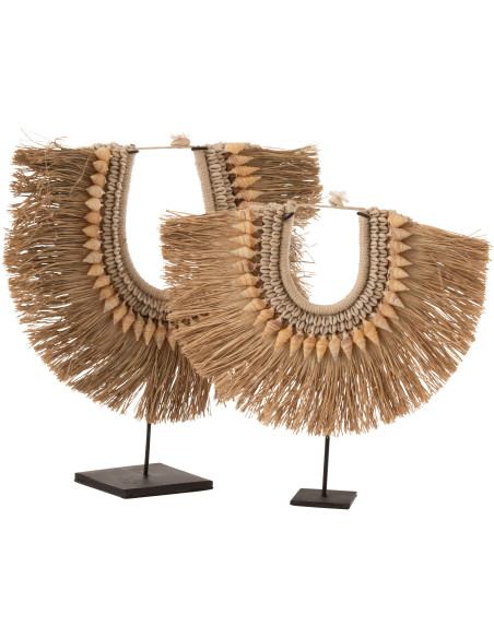 Décoration sur pied Collier de coquillages 45 cm Dora en Jonc de mer Naturel Coton Beige Métal - 3