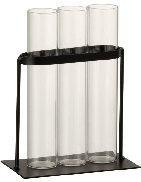 Soliflore 3 Tubes à essai en verre et métal noir - 1