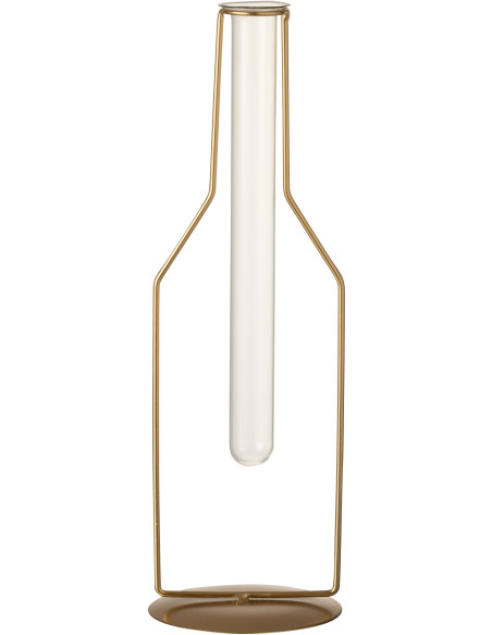 Soliflore design Bouteille en métal doré et verre 33 cm - 1