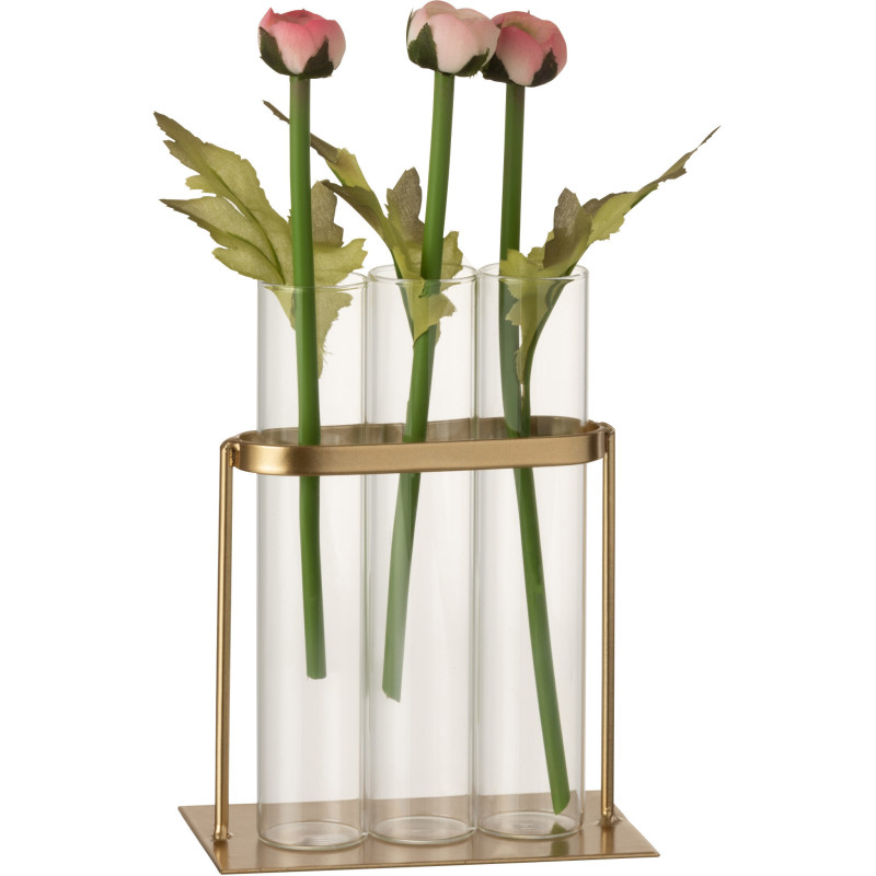 Soliflore 3 Tubes à essai en verre et métal doré - 2