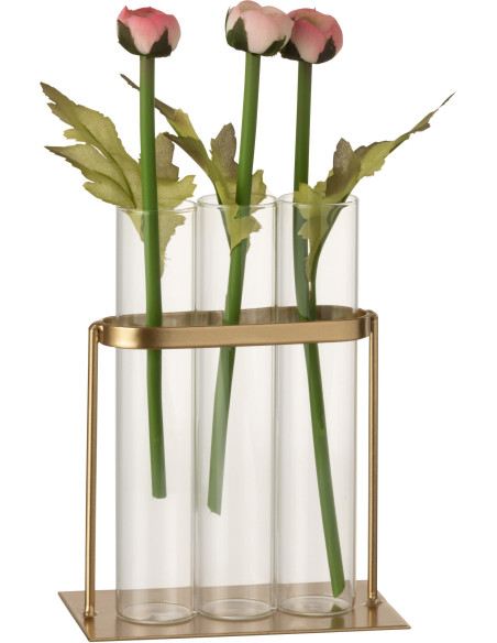 Soliflore 3 Tubes à essai en verre et métal doré - 2