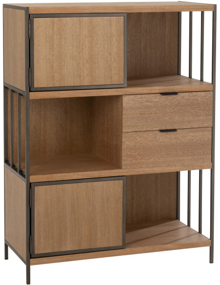 Buffet haut 2 portes 2 tiroirs Spirit en Bois Naturel Métal Noir - 1