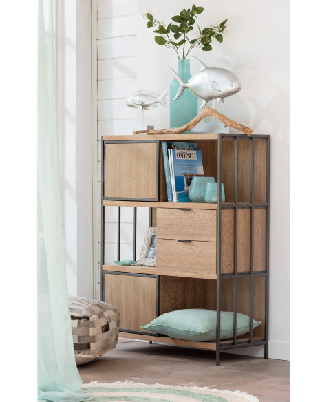 Buffet haut 2 portes 2 tiroirs Spirit en Bois Naturel Métal Noir - 2