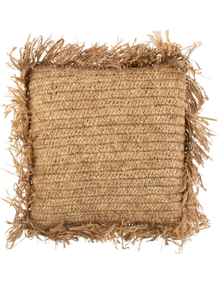Coussin Carré Imani 45x45 en Raphia Naturel Motif tressé Avec franges - 1