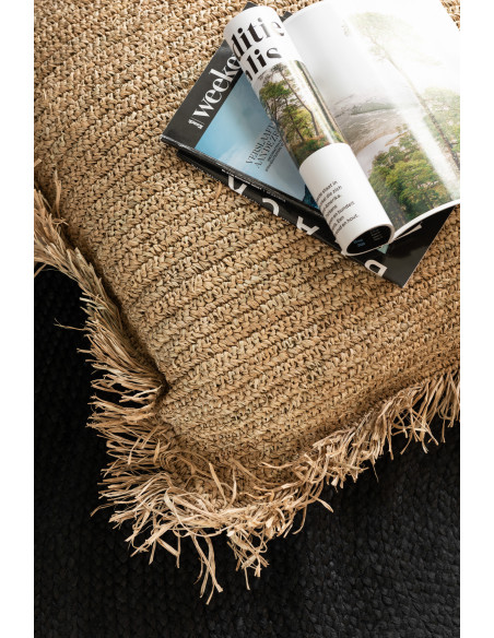 Coussin Carré Imani 45x45 en Raphia Naturel Motif tressé Avec franges - 2