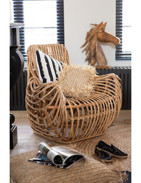 Coussin Carré Imani 45x45 en Raphia Naturel Motif tressé Avec franges - 3