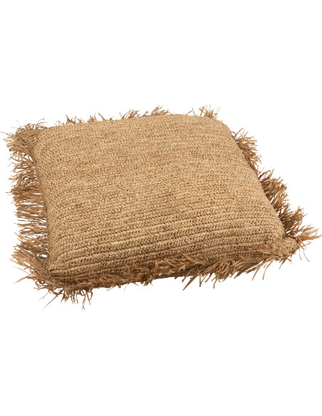 Coussin XL Carré Imani 90x90 en Raphia Naturel Motif tressé Avec franges - 1