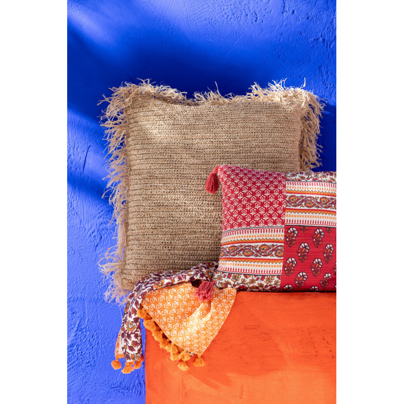 Coussin XL Carré Imani 90x90 en Raphia Naturel Motif tressé Avec franges - 2