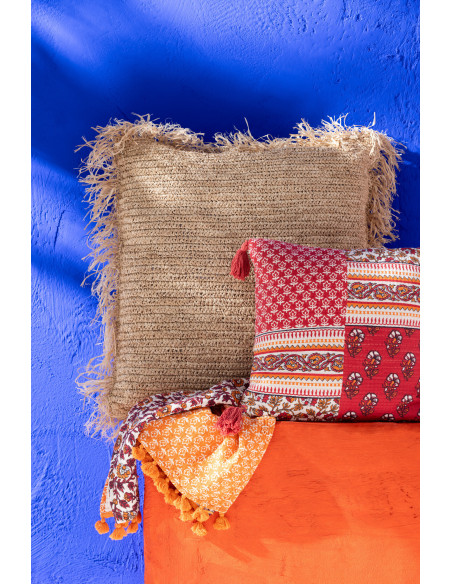 Coussin XL Carré Imani 90x90 en Raphia Naturel Motif tressé Avec franges - 2