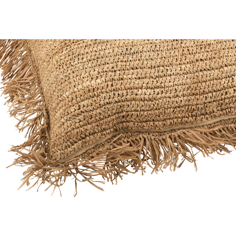 Coussin XL Carré Imani 90x90 en Raphia Naturel Motif tressé Avec franges - 3