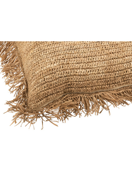 Coussin XL Carré Imani 90x90 en Raphia Naturel Motif tressé Avec franges - 3