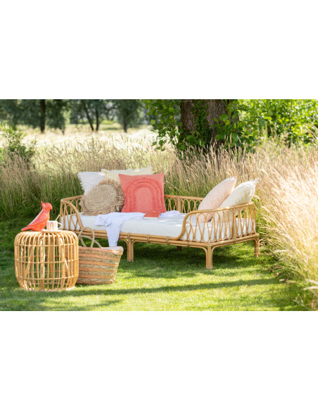 Coussin Rond XL Imani 60 cm en Raphia Naturel avec Franges Tressées - 2