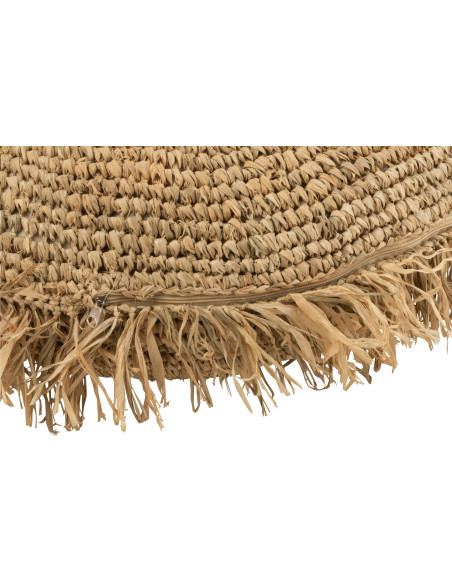 Coussin Rond XL Imani 60 cm en Raphia Naturel avec Franges Tressées - 3